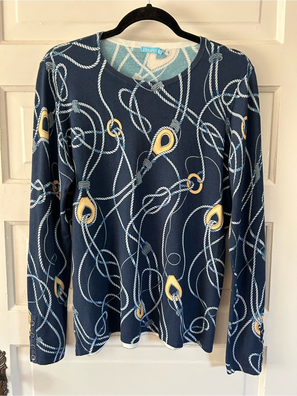 J McLaughlin Navy Rope-Print Long Sleeve Cotton/Modal Sweater. Adorable! Large